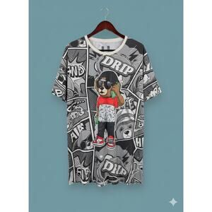 Hustle Shirt Men’s Bailey Bear AOP Drip Streetwear Shirt 3XL XXXL Streetwear